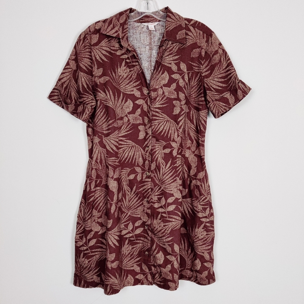 Joe Fresh Burgundy Floral Print Short-Sleeve Midi Dress